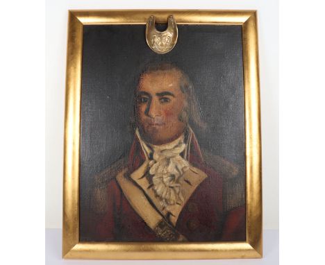 Framed Oil on Canvas Portrait of a Georgian Officer, interesting oil painting of Georgian officer wearing open collar coatee 