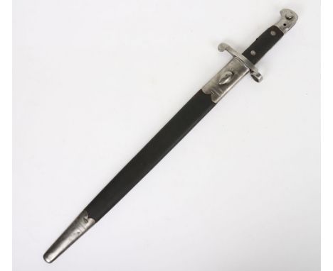 British Martini Henry 1887 Pattern Bayonet, two piece chequered leather grips with two securing studs. Steel pommel with oil 