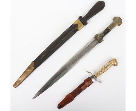 German Hunting and other Knives: Bavarian style hunting knife with gilt lion hilt and 15 cm blade with maker D.PERES SOLINGEN