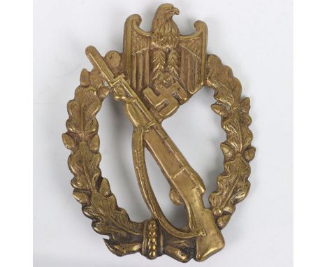 WW2 German Army / Waffen-SS Infantry assault badge in silver. Hollow tombac construction with soldered on set up. So called S