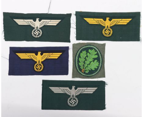 Lot of 4 WW2 German tunic breast eagles arm sleeve patch for Jäger troops. Coastal artillery eagle, blue naval eagle and two 