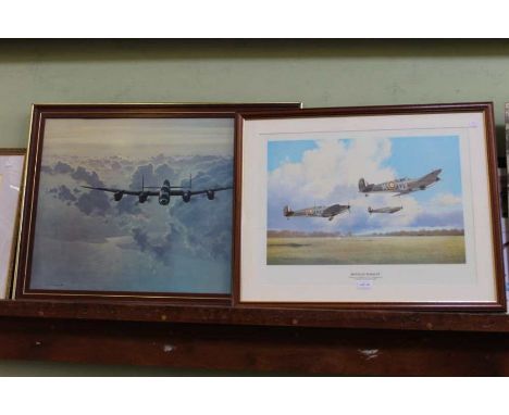 A Lancaster Bomber print, by Coulson, together with a Brian Knight print of Spitfires