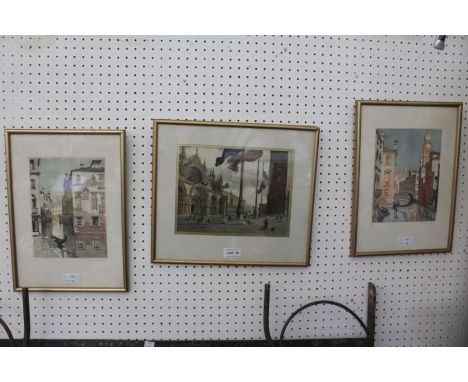 A late 19th century hand coloured print of Venice, together with two other prints of Venice 