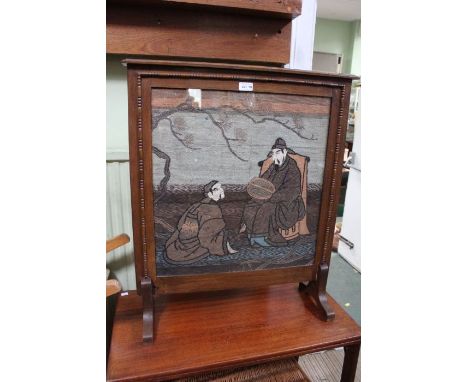 Firescreen, with Oriental embroidered scene