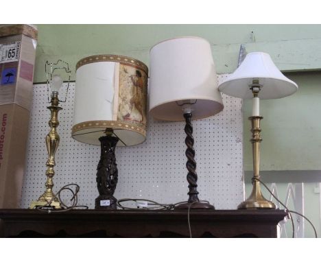 Selection of lamps, to include carved Oriental based lamp 
