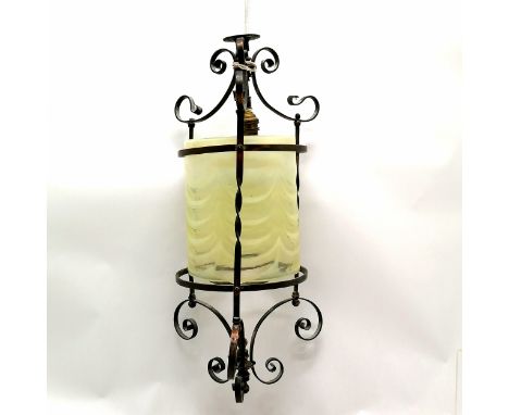 Antique Art Nouveau cylinder light fitting with vaseline glass shade 56cm drop shade diameter 17.5cm x 21cm long - later fixi
