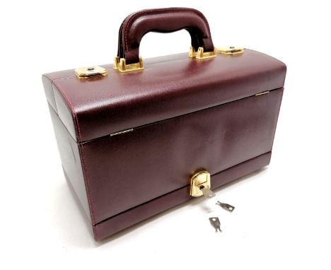 Vintage Italian ox blood leather jewellery carry case (with 3 keys) - 36cm x 8cm x 21cm high (body) - has some light wear 