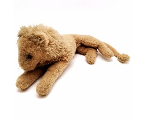 Vintage toy lion with straw filled head and black bead eyes - total length inc tail 70cm 