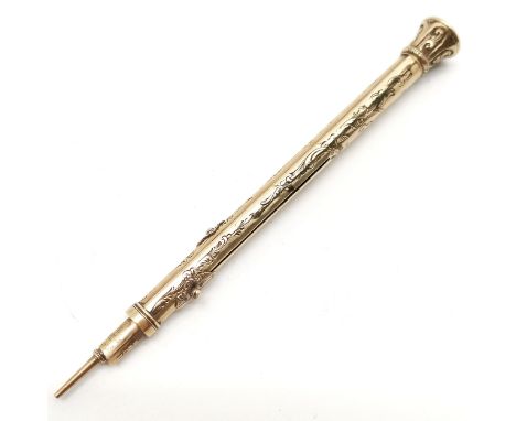 Antique unmarked gold cased combination nib pen / pencil with amethyst seal end - extended 10cm &amp; total weight 9.1g ~ no 