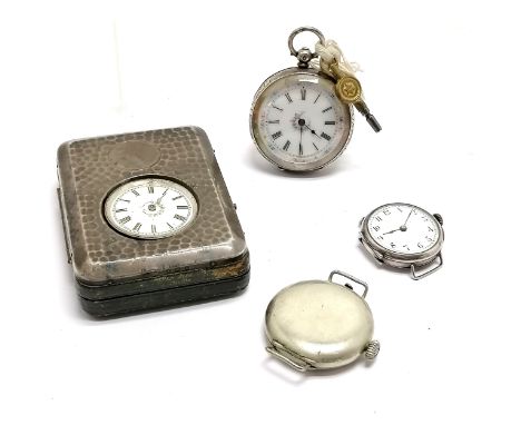 2 x antique silver cased fob watches (smallest in a/f silver fronted case) t/w 2 x vintage wristwatches - largest nickel case