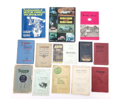 Quantity of Triumph motorcycle books and pamphlets including Spair Parts and Repairs, Practical Guide covering all models fro