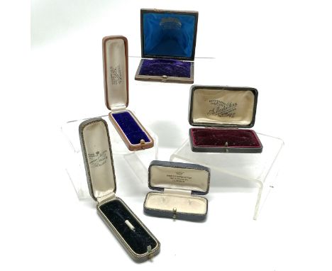 5 x antique / vintage jewellery boxes inc domed (Mackay &amp; Chisholm - Edinburgh), Charles Packer (London), A Marks (Newcas