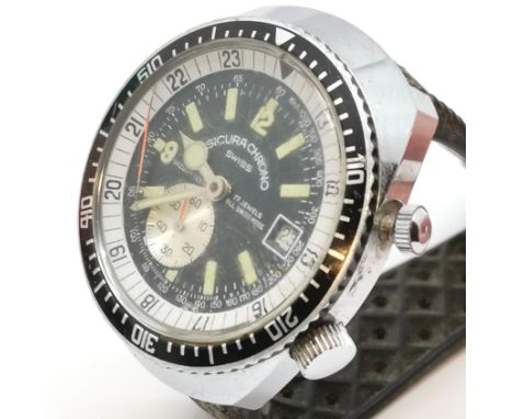 Sicura chrono 200m divers manual wind watch (38mm case) on vintage Tropic rubber strap - loose marker hand (is present) and t