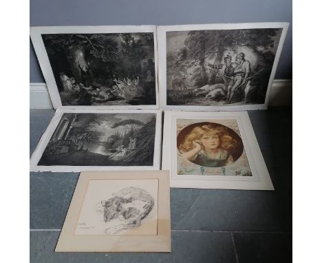 3 x 18th century Boydell Shakespeare engravings, A story of the sea (mount 58cm x 51cm) &amp; mounted original signed / dated