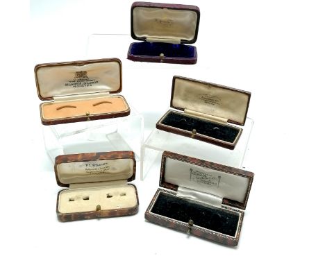 5 x antique / vintage cuff link boxes - Collingwood (9cm across), Nathan (Birmingham), F L Wilkins (Exeter), Mappin &amp; Web