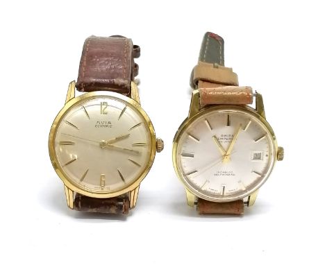 2 x vintage wristwatches ~ Swiss emperor &amp; Avia olympic (34mm) - both in gold plated cases and both are running BUT WE CA