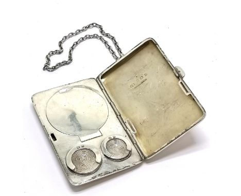 1912 Mappin &amp; Webb silver combination sovereign coin / compact / cigarette case with safety wrist chain - 8cm x 5cm &amp;