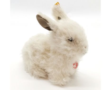 Vintage Steiff white rabbit with original paper label and button and fabric label to the ear 20cm long x 17cm high - small ar