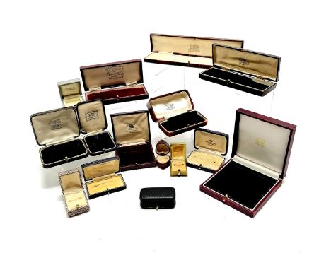 15 x empty jewellery boxes inc antique, heart shaped ring box, Edward Nowell (11cm square), J R Gaunt, A &amp; C A Robertson,