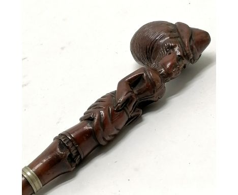 Antique hand carved walking stick / parasol handle in the form of a promenading lady - total length 36cm &amp; has good patin