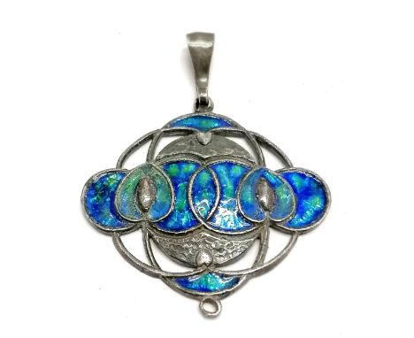 Antique Art Nouveau unmarked silver enamelled pendant - 3.5cm drop ~ slight crazing to enamel &amp; lacks pendant drop 