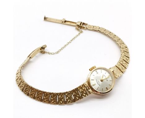 Rotary 9ct hallmarked gold ladies manual wind wristwatch with integral bracelet - 14.2g total weight ~ in worn condition &amp