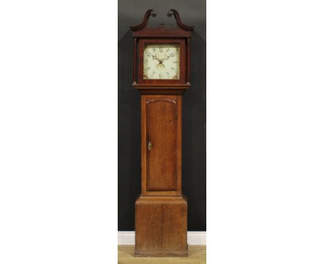 A George III oak longcase clock, 30.5cm square dial inscribed Wainwright Nottingham, 30 hour movement striking on a bell, the