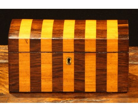 A 19th century satinwood-striped rosewood tea caddy, hinged domed cover, 10.5cm high, 20cm wide, 11.5cm deep 