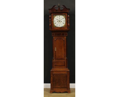 A George III Staffordshire oak and mahogany longcase clock, 30.5cm square painted dial inscribed ROBT MORRIS, STONE., Roman n