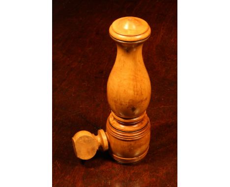 Nutcrackers - a 19th century boxwood screw-action nut cracker or ham hock bone holder, turned handle, 14cm long