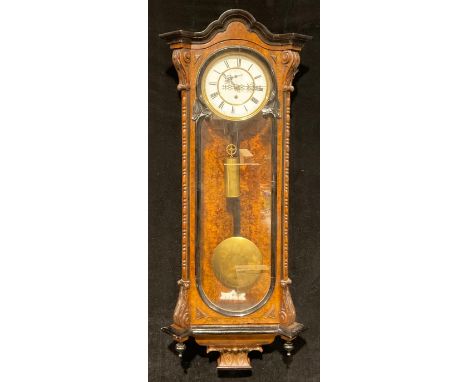 A Victorian parcel-ebonised walnut Vienna wall timepiece, 18.5cm clock dial, 108cm high, c.1880 