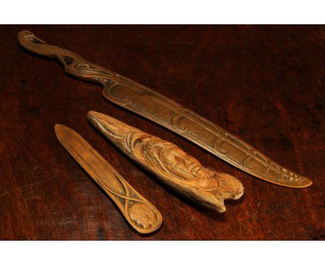 Alfred Lyndhurst Pocock (1882 - 1962), a wooden carving, Lot's wife, turned to a pillar of salt, unsigned, 14.5cm long; a pag