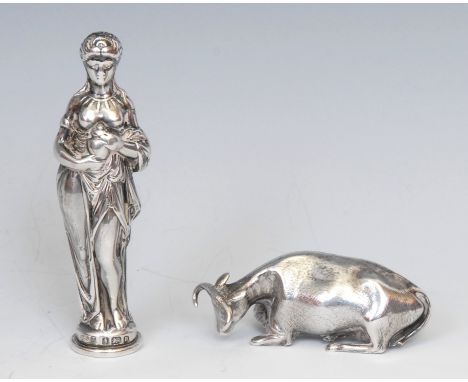 A late Victorian silver figural desk seal, as a Classical lady holding an urn, 8.5cm long, A &amp; J Zimmermann, Birmingham 1