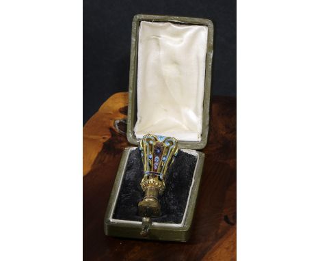 A 19th century French cloisonne enamel and gilt metal desk seal, of tapered square form, the slightly domed top and sides pie