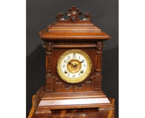 A late 19th century American architectural mantel clock, by Ansonia Clock Co., New York, U.S.A, 11cm dial inscribed with Arab