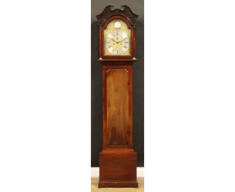 A 19th century Chippendale design mahogany longcase clock, 31cm arched brass dial inscribed James Gibb, Stirling, silvered ch