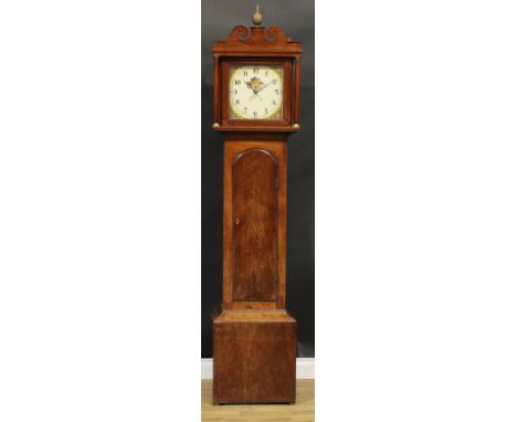 A George III mahogany longcase clock, 28cm square dial inscribed with Roman and subsidiary Arabic numerals, thirty hour movem