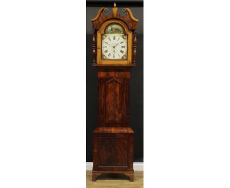 A William IV West Midlands longcase clock, 33.5cm arched painted dial inscribed J. Hay Bishops Castle, Roman numerals, subsid