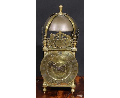 A Charles II and later brass lantern clock, 16cm circular dial, the dial plate inscribed Thomas Knifton at the (Cross Keys) I