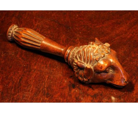 Nutcrackers - a Black Forest novelty screw-action nut cracker, carved as the head of a ram, lotus grip, 18.5cm long, c.1870 
