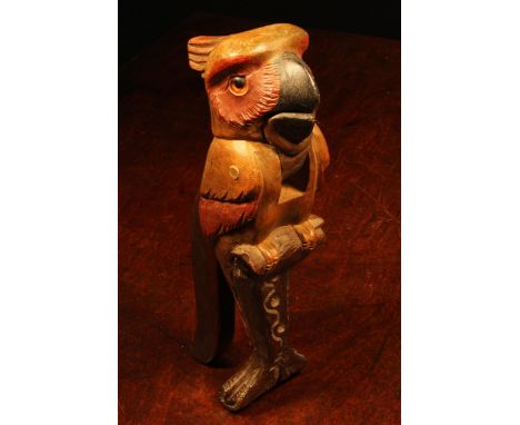 Nut Crackers - a Black Forest novelty lever-action nut cracker, carved as a parrot, glass eyes, painted plumage, 22cm long, c