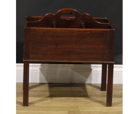 A George III mahogany six-section wine caddy or open cellarette, pierced carry handle, square legs, 52cm high, 52cm wide, 37c
