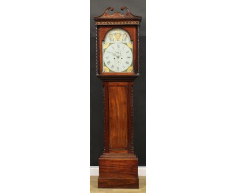 A George III Scottish mahogany longcase clock, 36cm enamel dial inscribed James Blair, Kilwinning, Roman and subsidiary Arabi