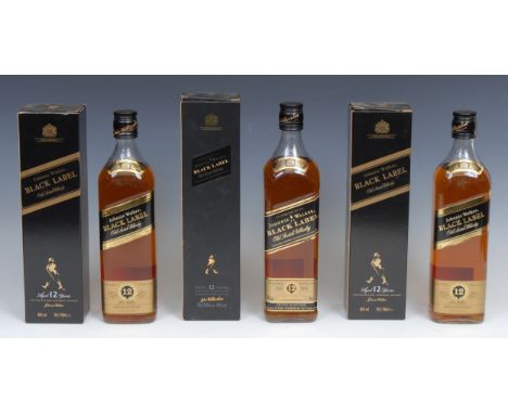Whisky - three bottles of Johnnie Walker Black Label Old Scotch Whisky, Extra Special, Aged 12 Years, 40% vol, 70cl, levels t