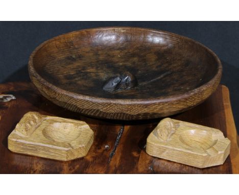 Robert Thompson,  Mouseman of Kilburn - a dark oak circular adzed bowl, quite plain, the centre carved with mouse signature, 