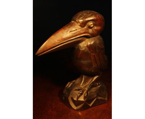 Nutcrackers - a large Continental table top lever-action nutcracker, carved as a pelican, 29.5cm high, first half 20th centur