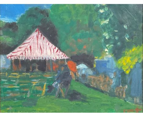 K Knight (20th century)Impressionist Scene, Seated Figure with Parasolsigned, oil on board, 34.5cm x 44.5cm 