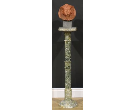 A Neoclassical marble statuary pedestal, canted square top, turned pillar, octagonal base, 93cm high, the plateau 20.5cm squa