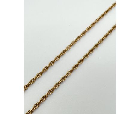 An 18" 9ct gold rope chain with spring ring clasp. Gold marks to clasp. Total weight approx. 7.1g. 