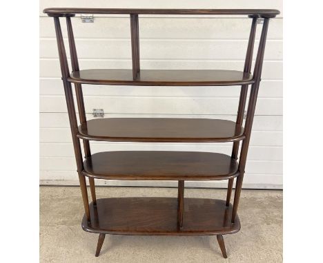 A vintage 1960's Ercol dark wood room divider with 5 curved edge shelves. Raised on 4 small splayed legs. Approx. 126 x 91.5 